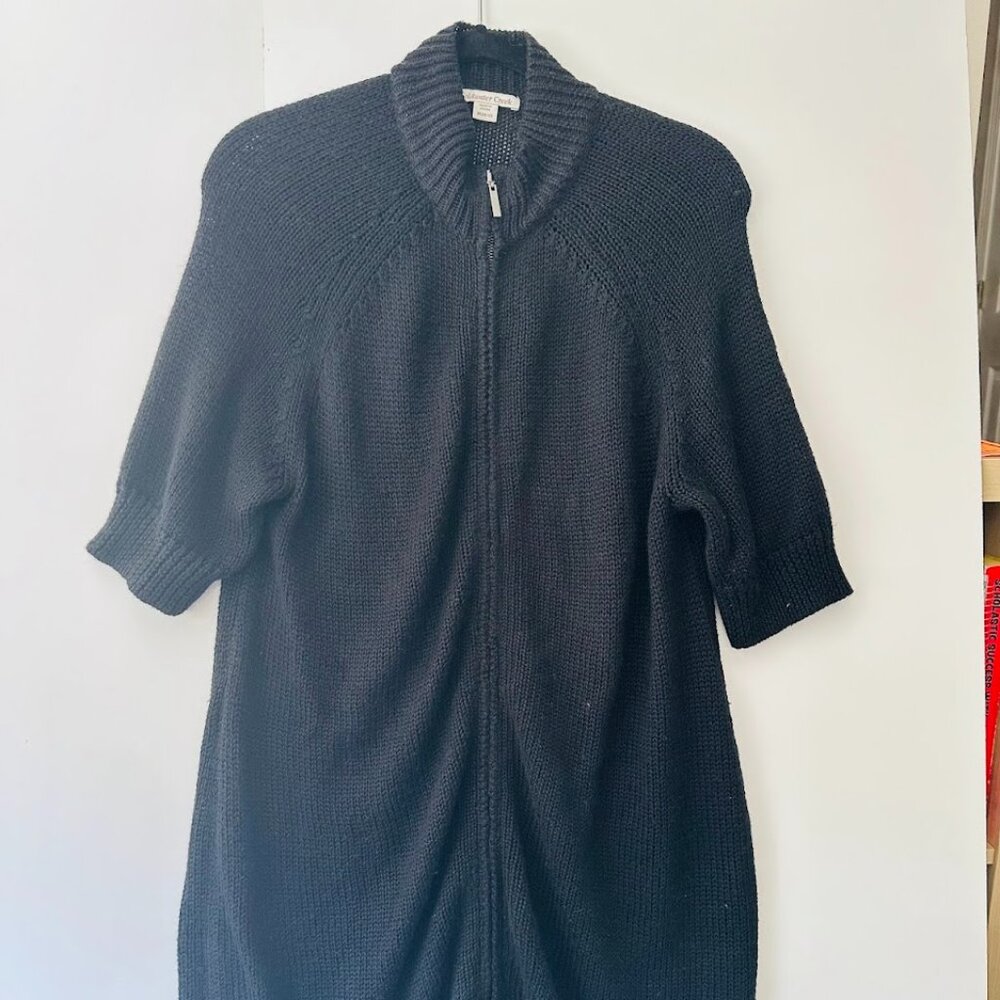 Coldwater Creek Women Black Front Full Zip Sweater Dress Wool Blend Sz M